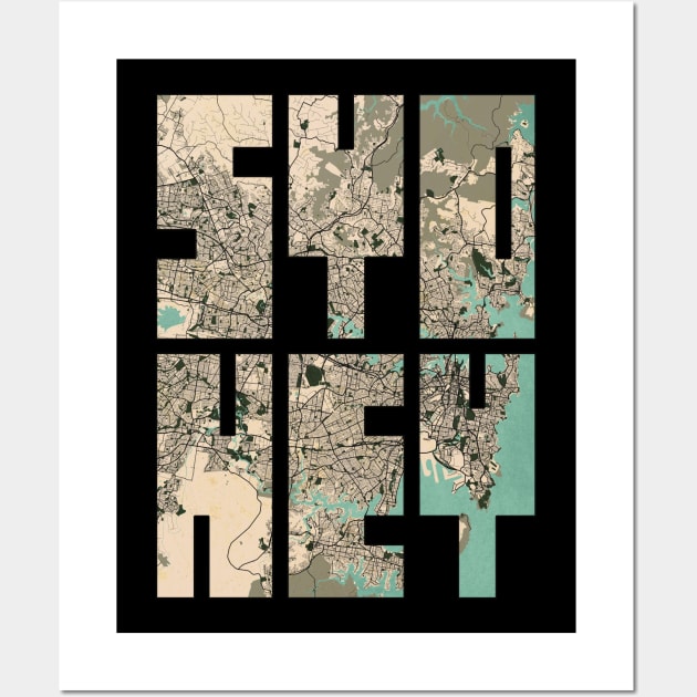 Sydney, Australia City Map Typography - Vintage Wall Art by deMAP Studio